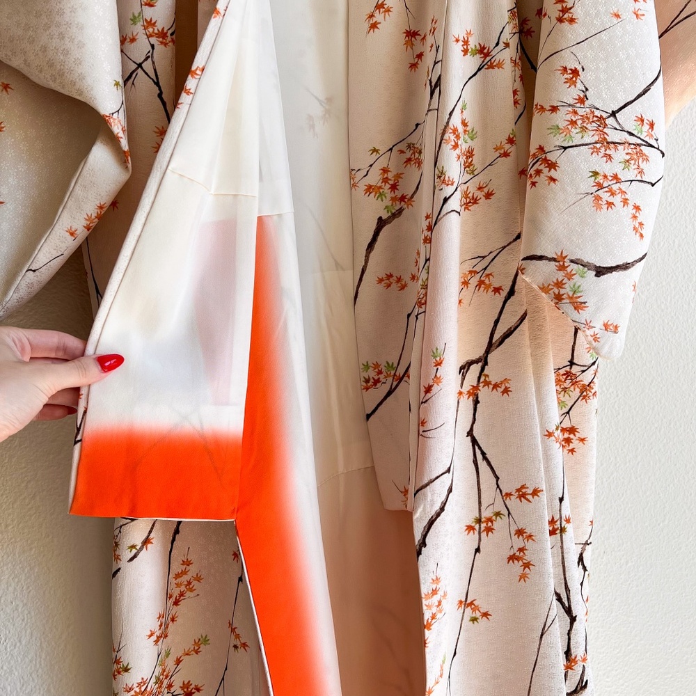 Japanese Maple Kimono Robe - Cream and Orange - Picture 5 of 13